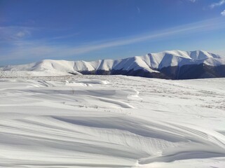 Snow covered mountains in winter