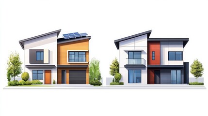 Traditional and modern apartment houses in a residential area.

