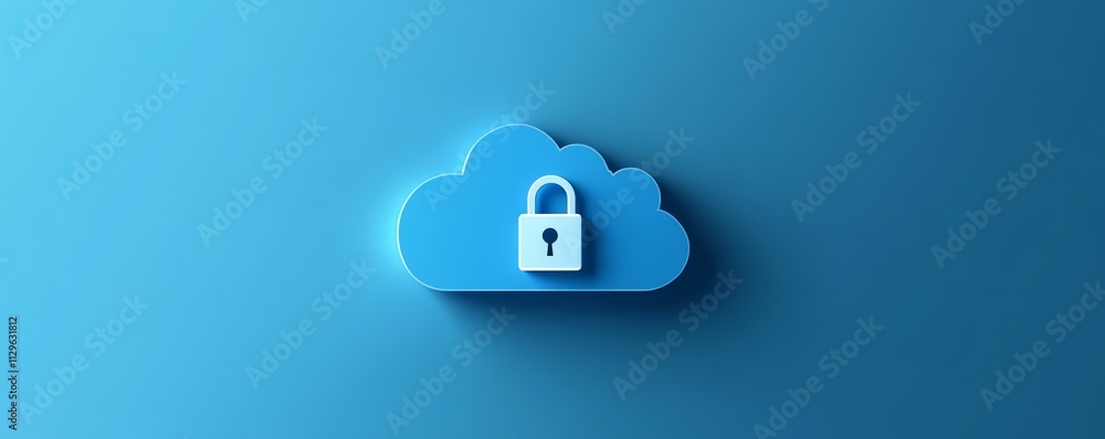 Poster minimalistic cloud icon with padlock, symbolizing secure internet storage