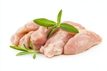 Ground fresh chicken set against a white background