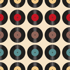  Seamless pattern print background with vinyl record disks vector illustration music wallpaper decorative artistic texture