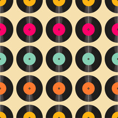  Seamless pattern print background with vinyl record disks vector illustration music wallpaper decorative artistic texture