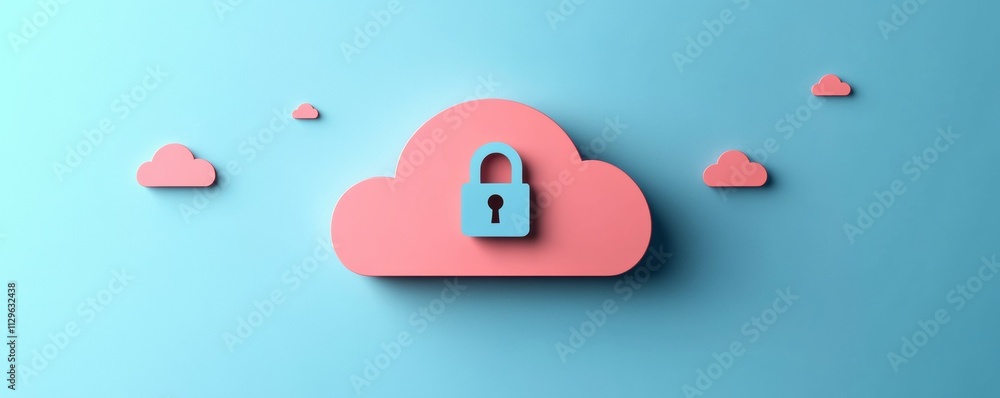 Poster minimalistic cloud icon with padlock, symbolizing secure internet storage
