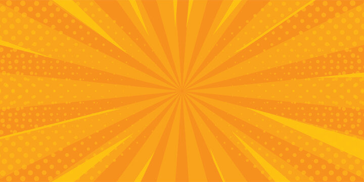 Bright orange-yellow gradient abstract background. Orange comic sunburst effect background with halftone. Suitable for templates, sales banners, events, ads, web, and pages