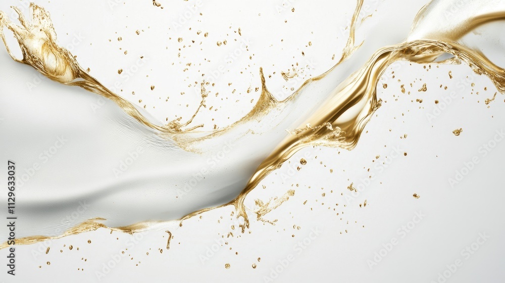 Poster dynamic gold liquid splash studio setting abstract art clean background high angle visual elegance f