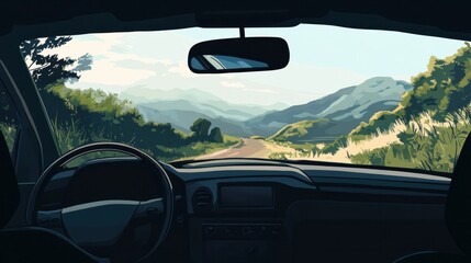 A scenic view seen from inside a car.

