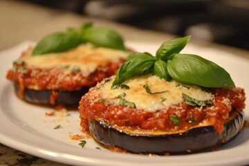 Homemade eggplant sandwich with basil and cheese