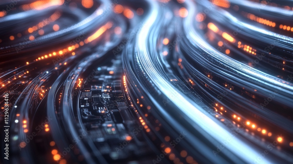 Poster dynamic data flow visualization digital environment abstract art futuristic design close-up perspect