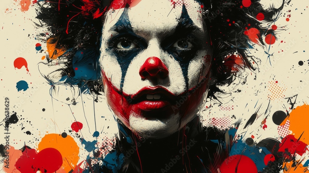 Poster lively pop art illustration features clown vibrant colors and playful expression enhanced graphic pa