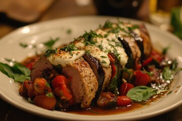 Mozzarella and ratatouille filled pork loin