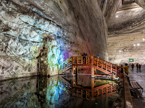 Underground theme park in big salt mine Salina Prahova Slanic, in Romania. Popular tourist destination.