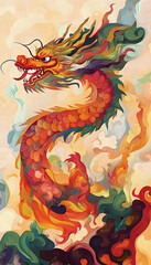 Obraz premium A vibrant and colorful Chinese dragon celebrating Lunar New Year festivities, radiating cultural richness and joy. -