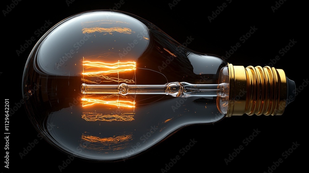 Aufkleber light bulb emits soft glow revealing its detailed glass texture and elegant filament. deep black background enhances its sophisticated appearance creating dramatic effect.