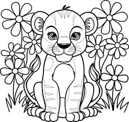 Obraz premium Adorable Baby Animals Coloring Page for Kids – Fun and Educational Activity, Creative Coloring Page, Playful Designs