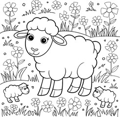Obraz premium Adorable Baby Animals Coloring Page for Kids – Fun and Educational Activity, Creative Coloring Page, Playful Designs