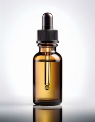 Amber glass dropper bottle with golden serum.  Perfect for skincare or essential oils.
