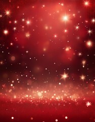 Red christmas glitter background with stars. Festive glowing blurred texture.