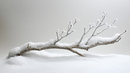 Obraz premium Frozen branch with snow, on the white background. Empty space for text.
