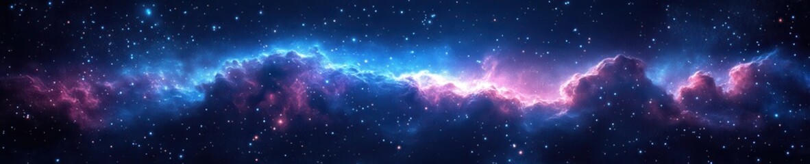 Vivid Nebula, Swirling Colors in Space Night Sky, Wide-Angle View from High Vantage Point
