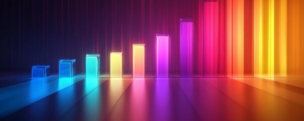 vibrant graph showing growth trends with illuminated bars and upward arrow