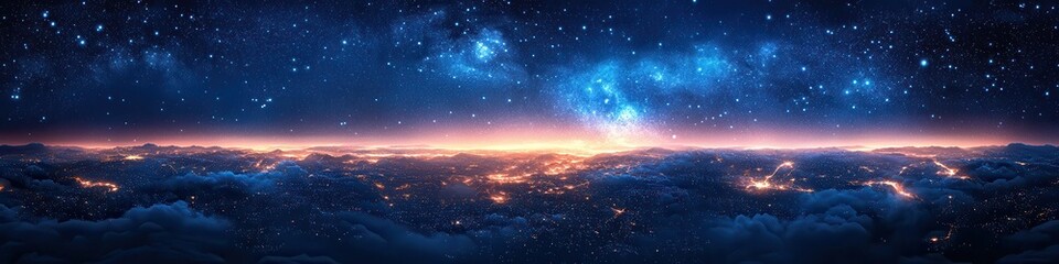 Fototapeta premium Galaxy or Nebula, Vibrant Colors, Space Expanse, Cityscape Foreground, High-Definition