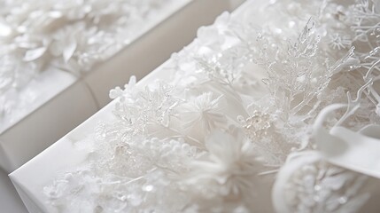 Fototapeta premium Elegant White Gift Boxes with Intricate Floral Decorations