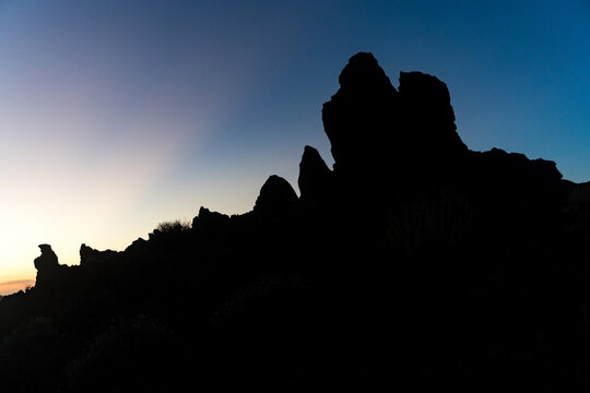 Wide angle view of Roque Cinchado, Pico del Teide volcano as background, Teide National Park, Tenerife, Canary Islands