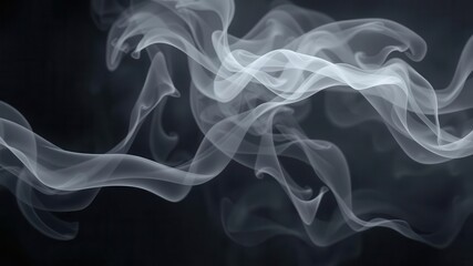 Obraz premium Abstract swirls of white smoke floating on a black background, flowing, contrast