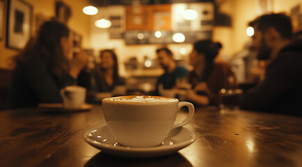 Friends gather at a cozy cafe for coffee and conversation during an evening meet-up