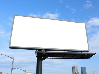 Obraz premium A mockup of a blank street billboard against a blue sky background, advertisement, blank