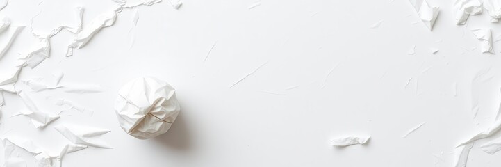 Crumpled white paper with deep wrinkles and folds, texture, torn