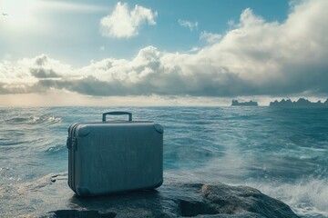 travel concept with luggage at sea landscape  travel concept with luggage at sea landscape