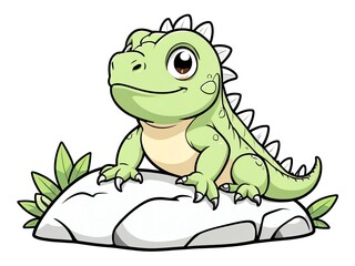 Naklejka premium Adorable Baby Dinosaur on a Rock