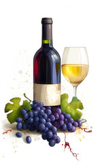 Vibrant display of grapes, wine bottle, and glass capturing the essence of a vineyard tasting experience