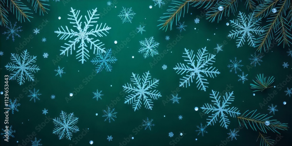 Poster Detailed Snowflake Patterns on a Deep Teal Background