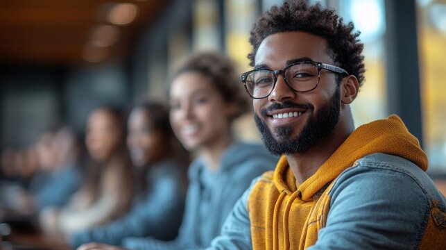 Engaged employees in a modern workspace accessing personalized learning resources