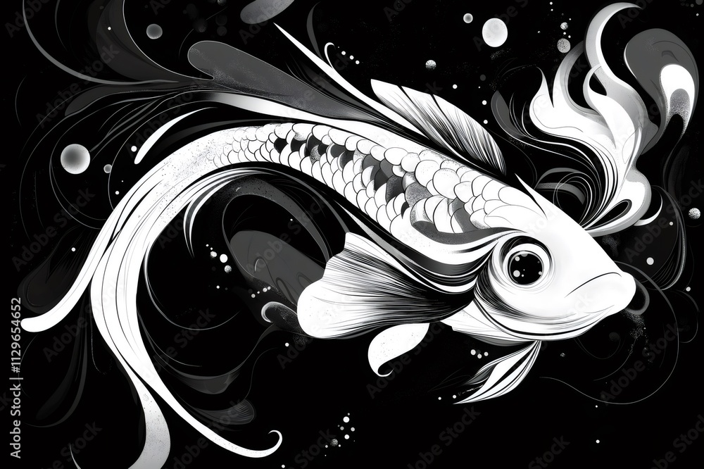 Aufkleber intricate mandala patterns form a stylized fish, creating a beautiful, flowing design against a dark