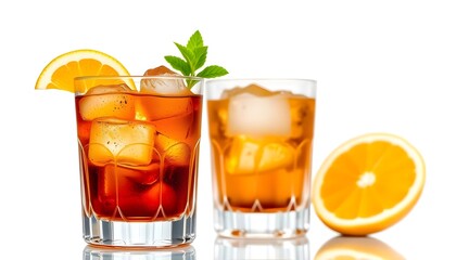 Fototapeta premium Refreshing Aperol Spritz Cocktails with Orange and Mint Garnish: A Summer Drink Recipe