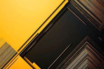 Obraz premium Abstract dark geometric background featuring glowing golden lines and sparkles, creating a modern, futuristic, and elegant design.
