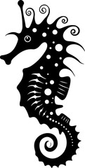 Stylized Black and White Seahorse Illustration