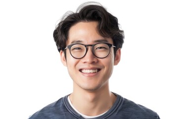 Obraz premium Close up portrait of attractive Asian man smiling wearing glasses.