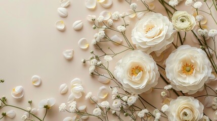 Fototapeta premium The beautiful white flowers along with their delicate petals come together to create a stunning floral arrangement