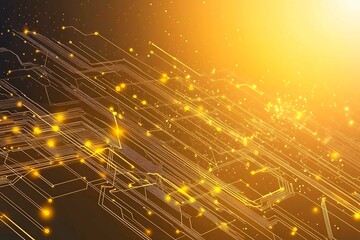 Abstract dark geometric background featuring glowing golden lines and sparkles, creating a modern, futuristic, and elegant design.