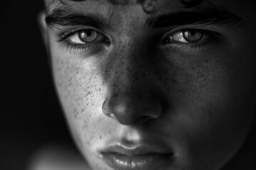 Naklejka premium Close up portrait of young man. Black and white.