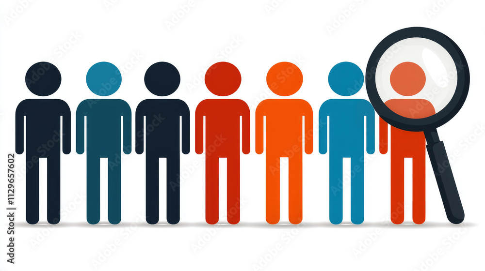 Aufkleber human resources selecting one person from group using magnifying glass symbolizes focus and attentio