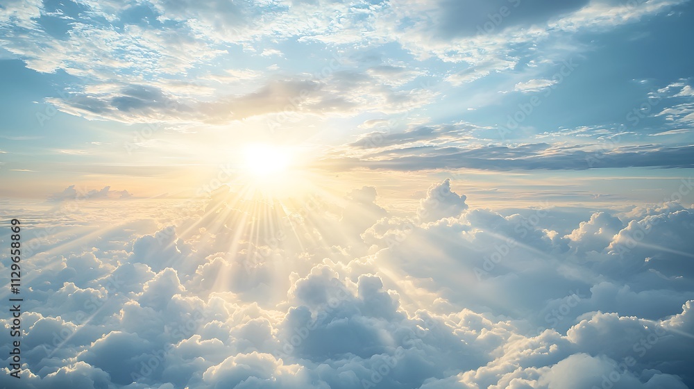 Canvas Prints vibrant cloudscape with sun rays breaking through ethereal clouds in a serene, heavenly setting