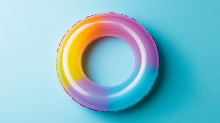 Top view of colorful inflatable ring toy in swimming pool water from above, Generative Ai.