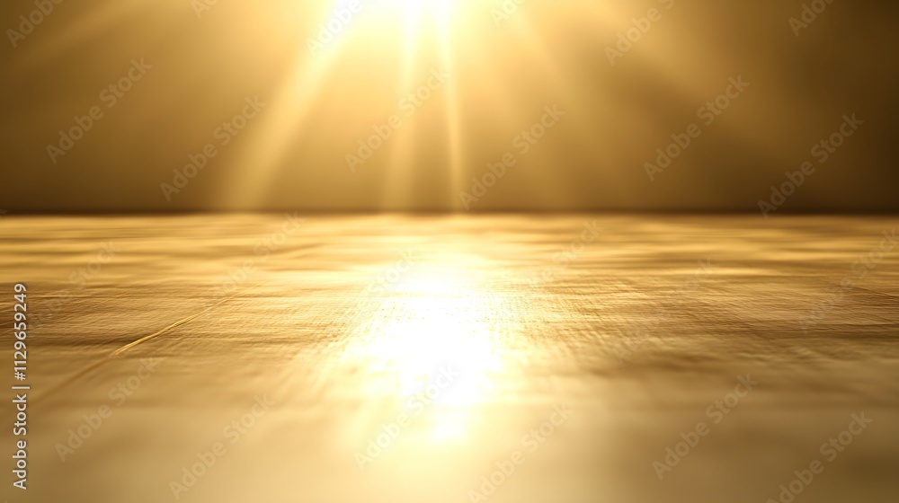 Wall mural golden light streaming over a textured wooden floor in a serene and minimalistic indoor setting with