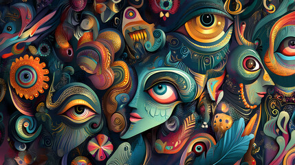 Naklejka premium Enchanting tapestry of multicultural good luck charms. Serendipity. Illustration