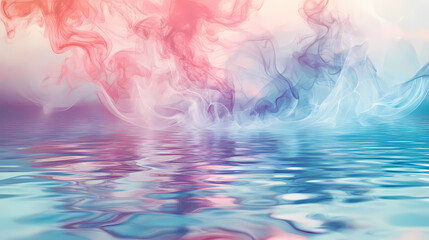 Fototapeta premium Ethereal smoke and water reflections in vibrant pink and blue hues. Serendipity. Illustration